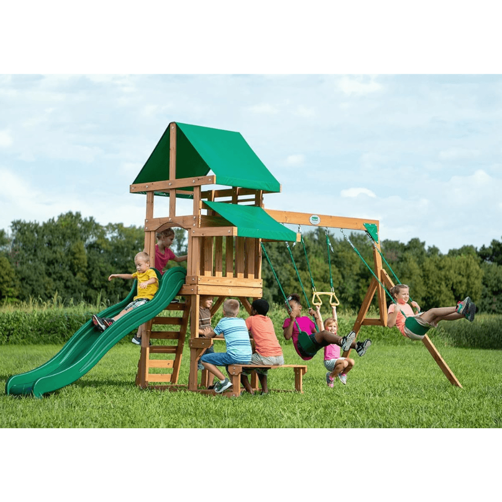Backyard Discovery Canyon Creek Cedar Wood Outdoor Playset with Slide and Kitchen - Image 2