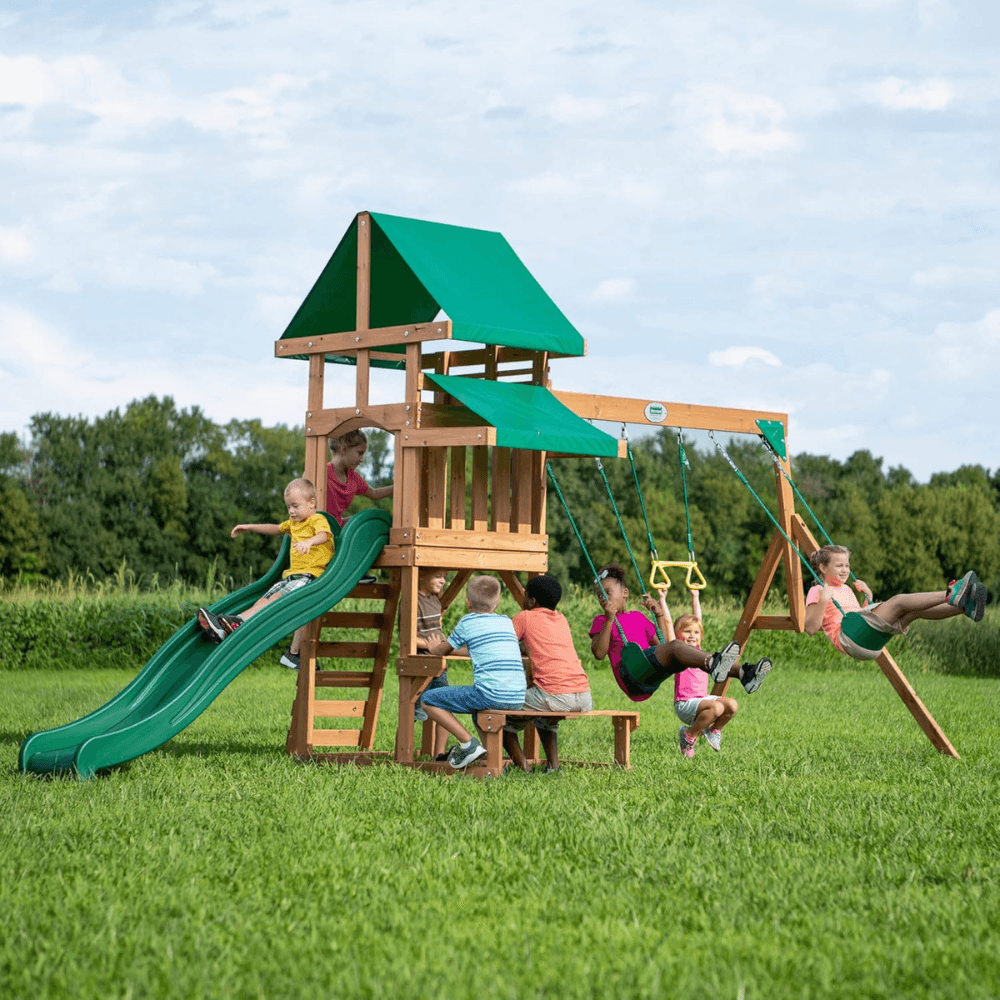 Backyard Discovery Canyon Creek Cedar Wood Outdoor Playset with Slide and Kitchen - Image 8