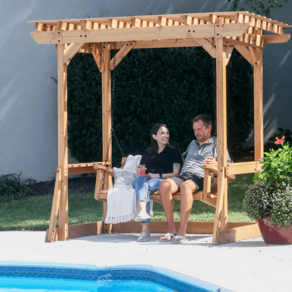Backyard Discovery Callahan Cedar Wood Outdoor 2-Person Pergola Swing Bench - Image 4