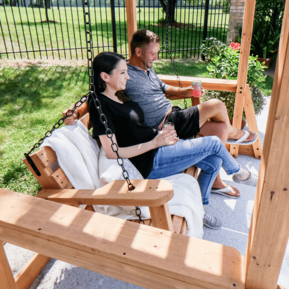 Backyard Discovery Callahan Cedar Wood Outdoor 2-Person Pergola Swing Bench - Image 8